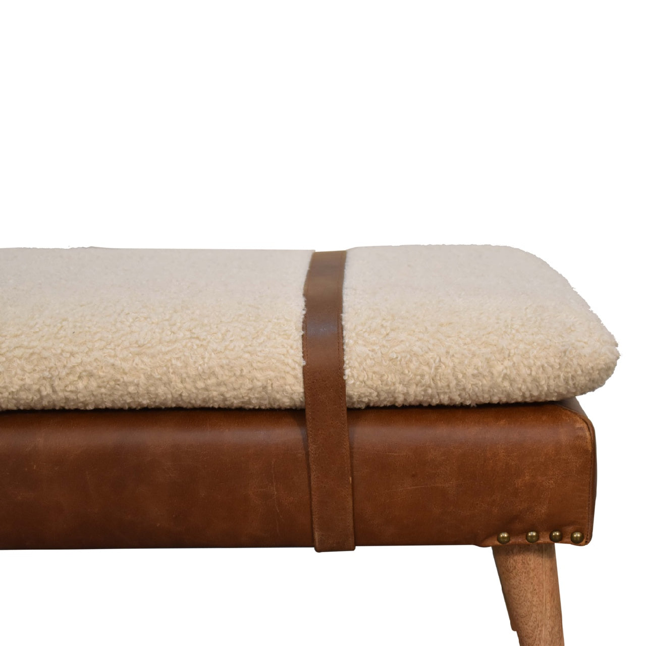 Boucle Buffalo Hide Leather Bench | Solid Mango Wood