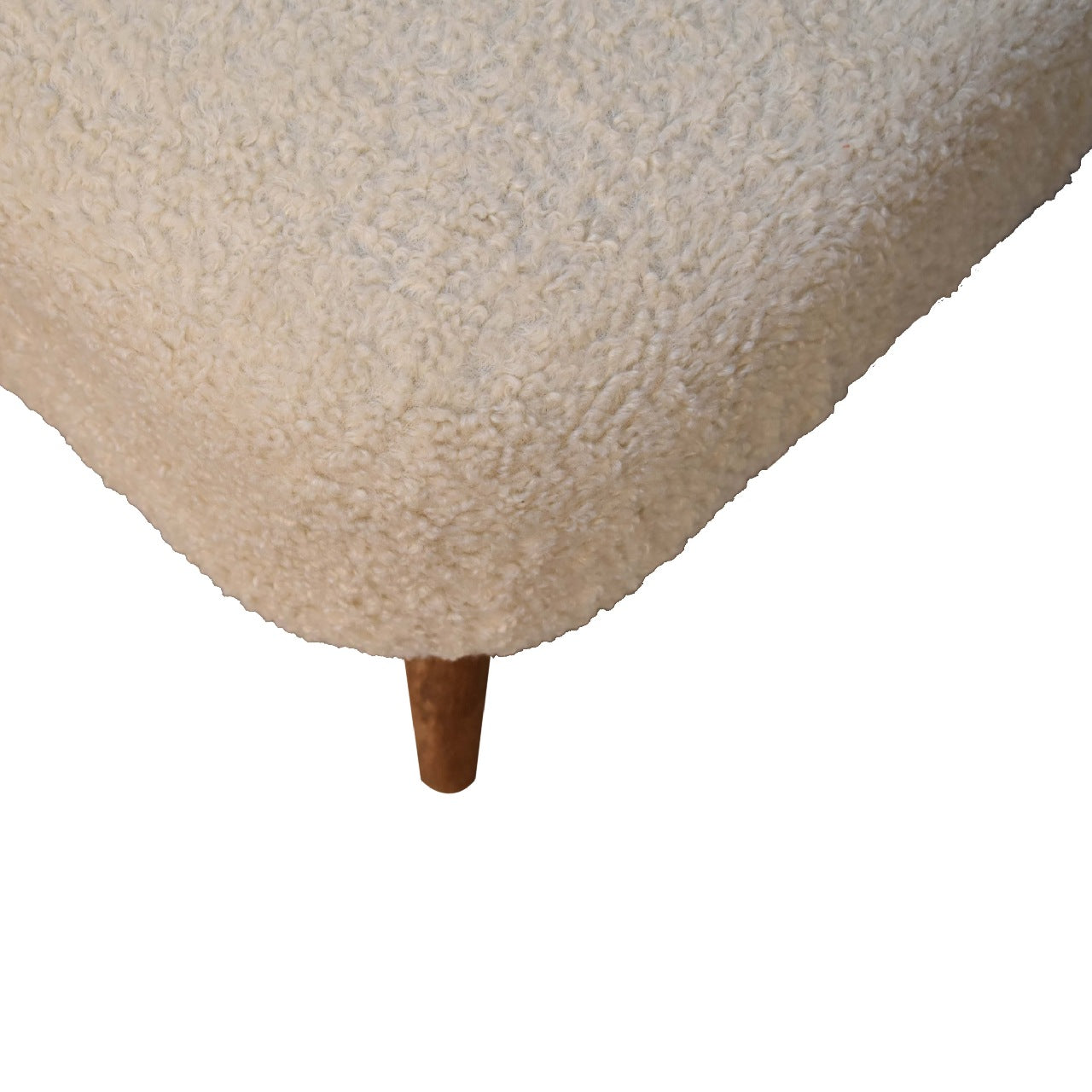 Boucle Cream Square Footstool | Solid Mango Wood