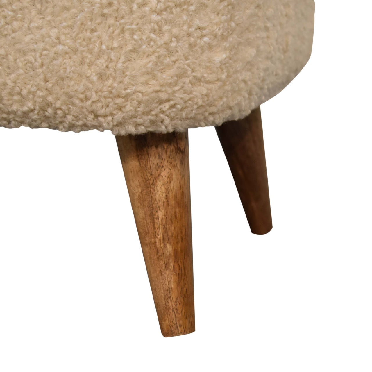 Boucle Cream Square Footstool | Solid Mango Wood