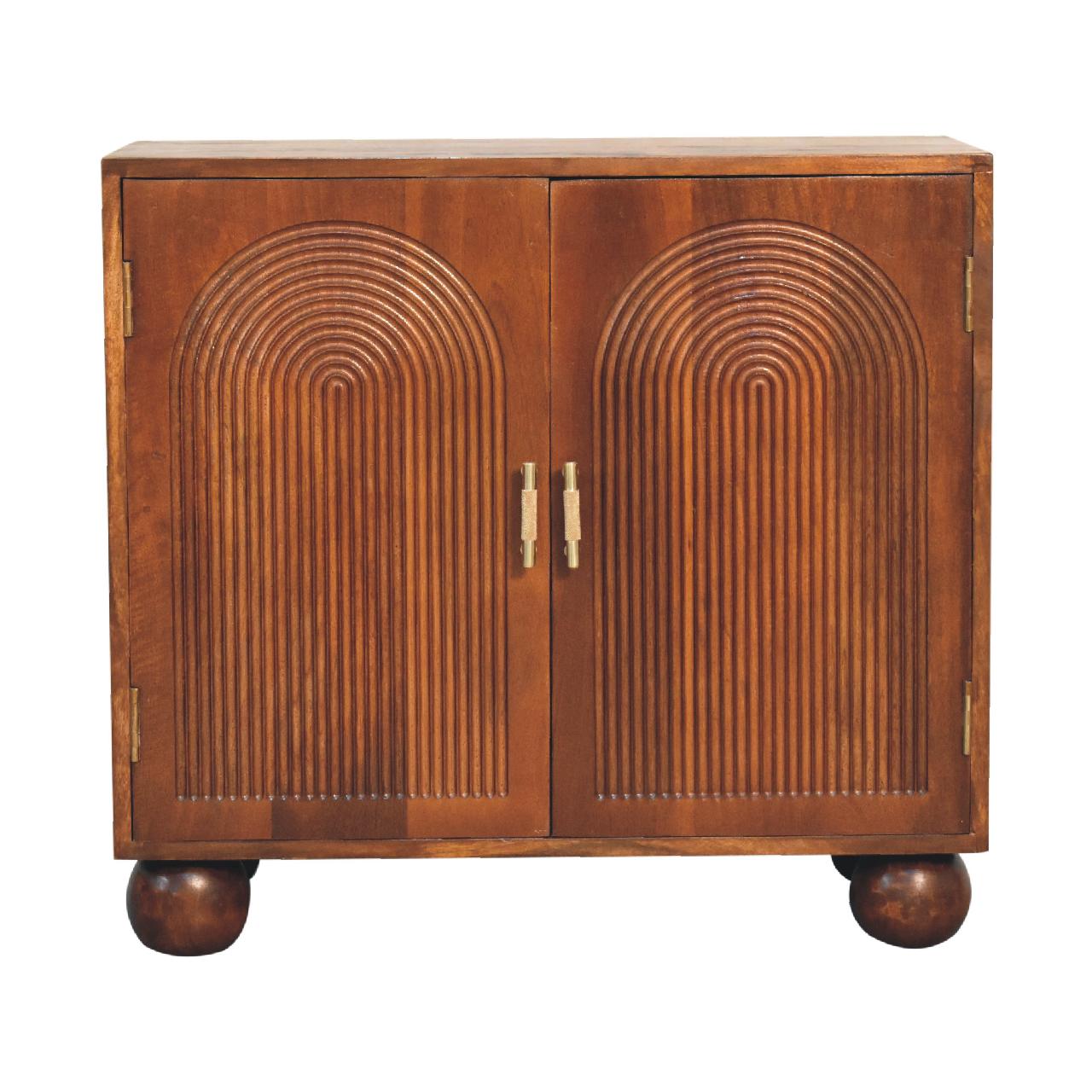 Chestnut Carved Ball Cabinet | Solid Mango Wood