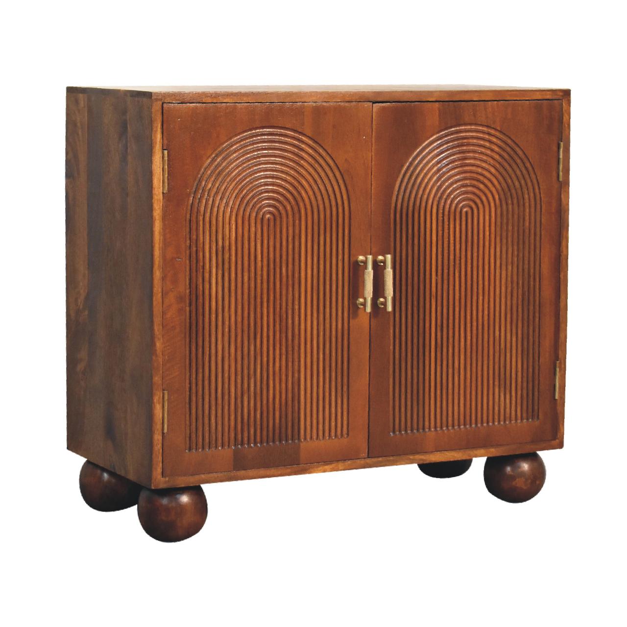 Chestnut Carved Ball Cabinet | Solid Mango Wood