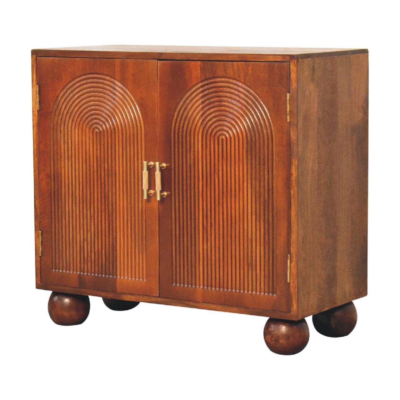 Chestnut Carved Ball Cabinet | Solid Mango Wood