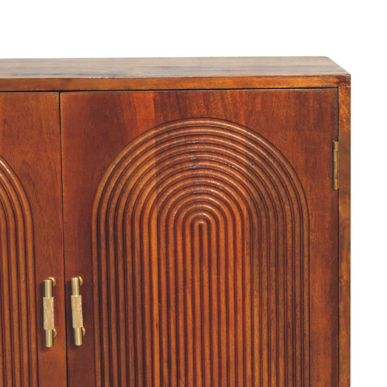 Chestnut Carved Ball Cabinet | Solid Mango Wood