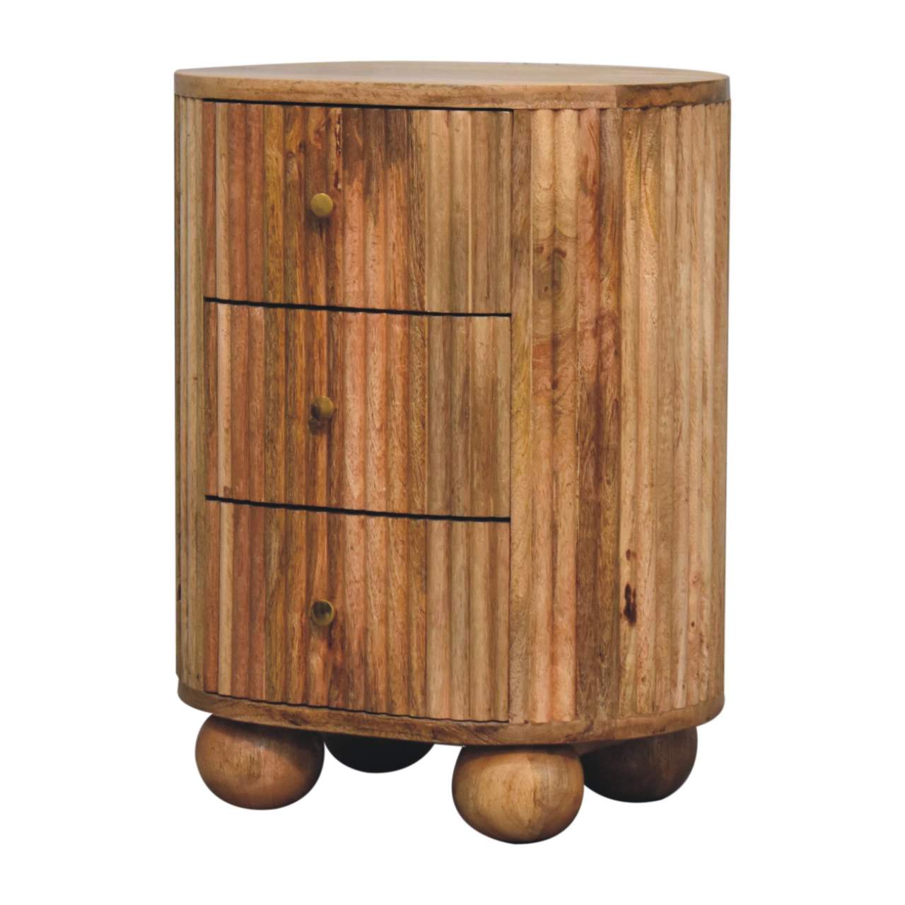 Soba Ball 3 Drawer Bedside Table | Solid Mango Wood