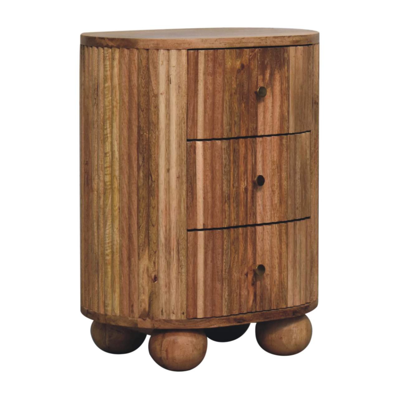 Soba Ball 3 Drawer Bedside Table | Solid Mango Wood