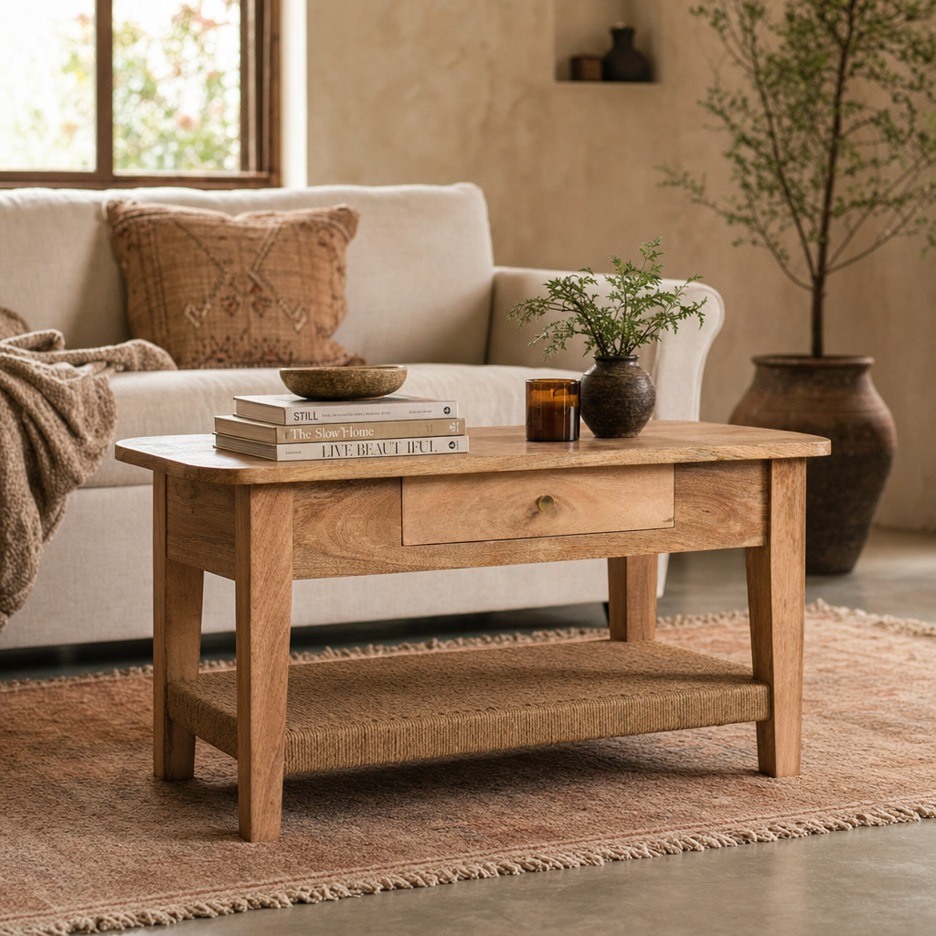 Rope 2 Drawers Coffee Table | Solid Mango Wood