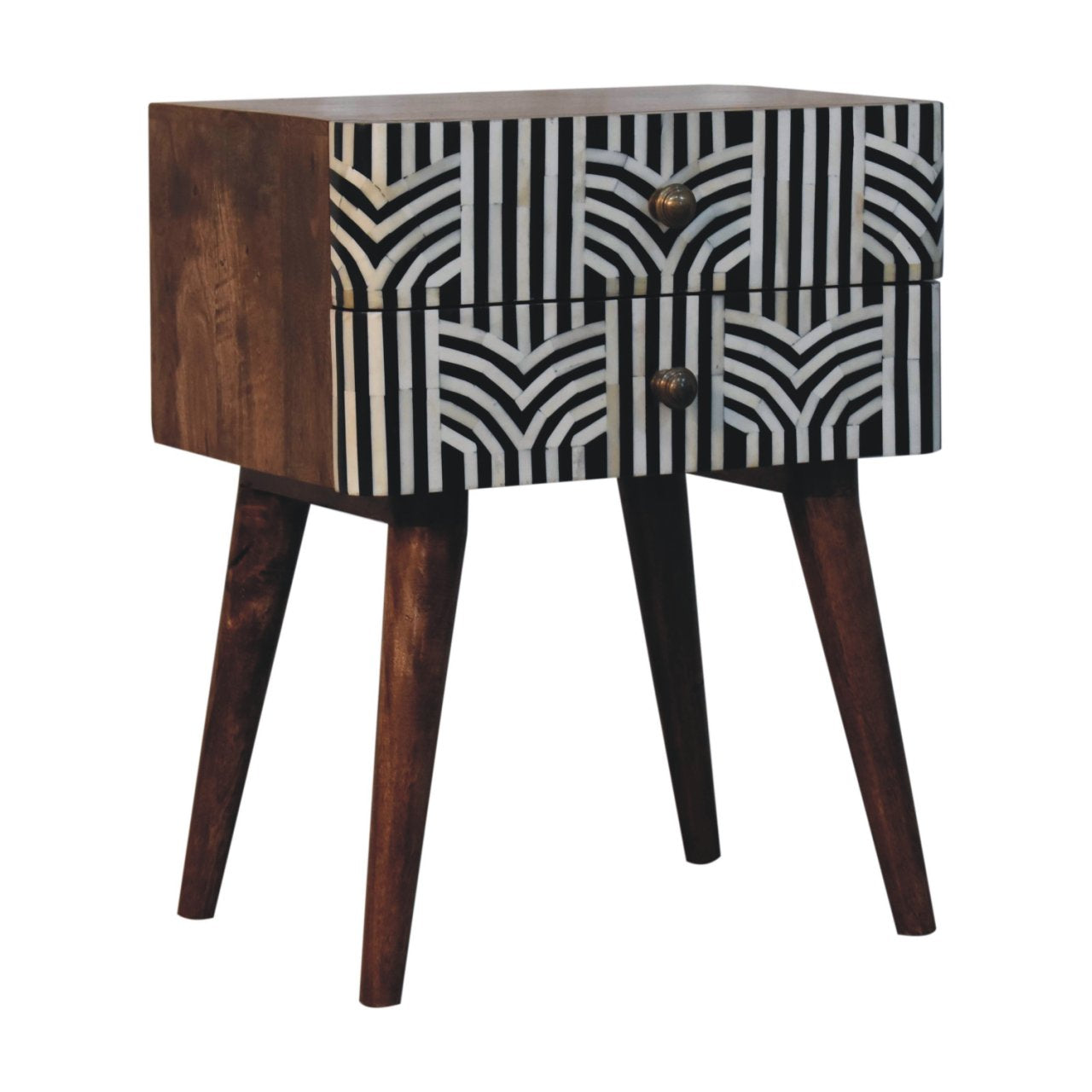 Honey Caramel Edessa Bone Inlay Bedside Table | Solid Mango Wood