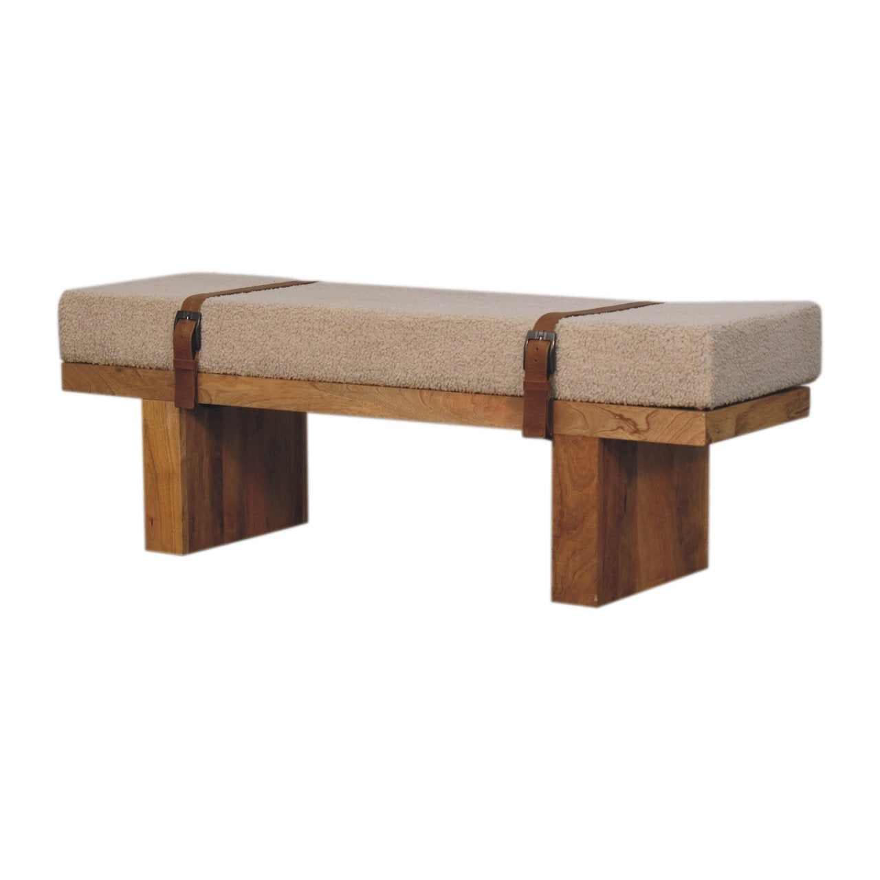 Belmont Cream Boucle Bench | Solid Mango Wood