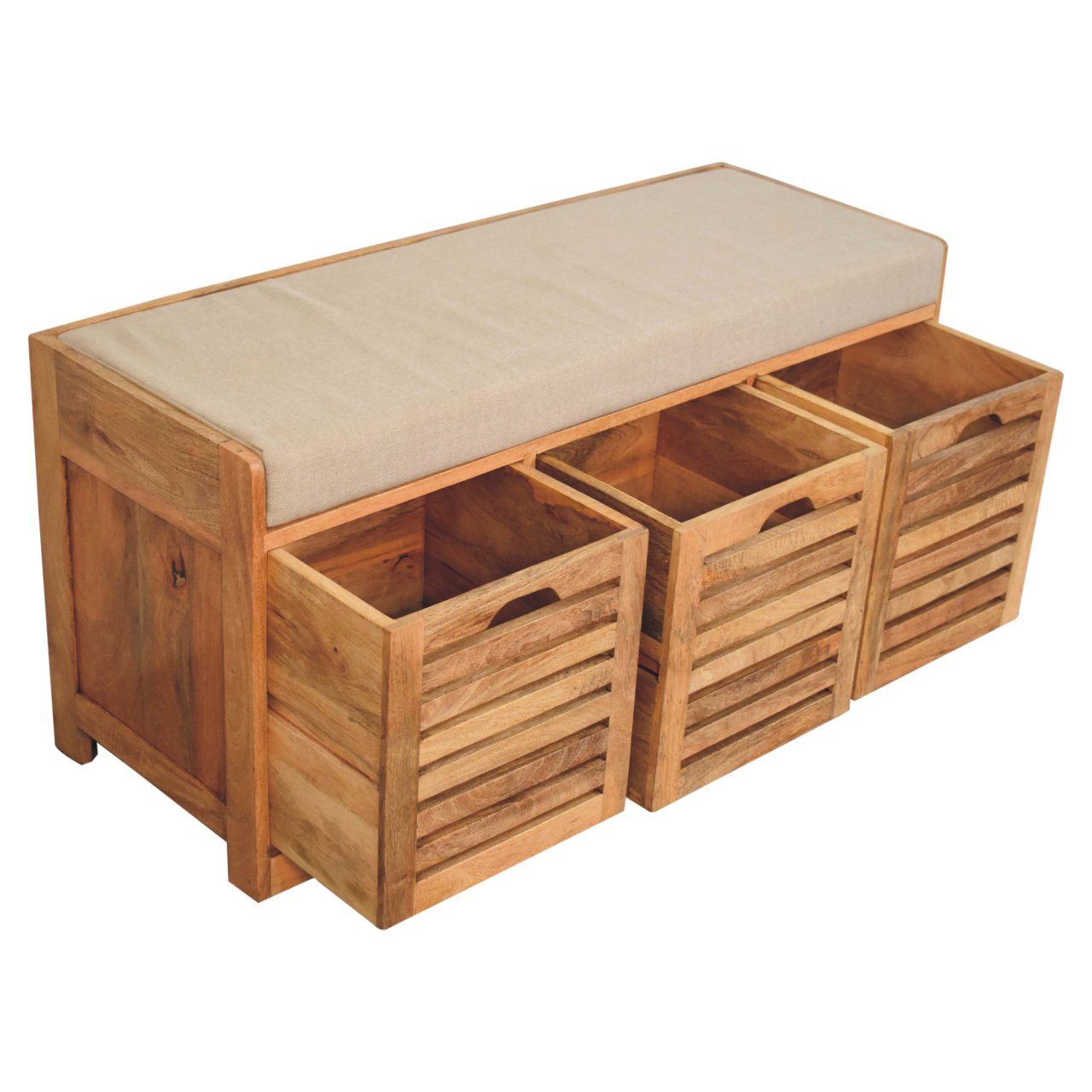 Shutter Oak-ish Shoe Bench | Solid Mango Wood