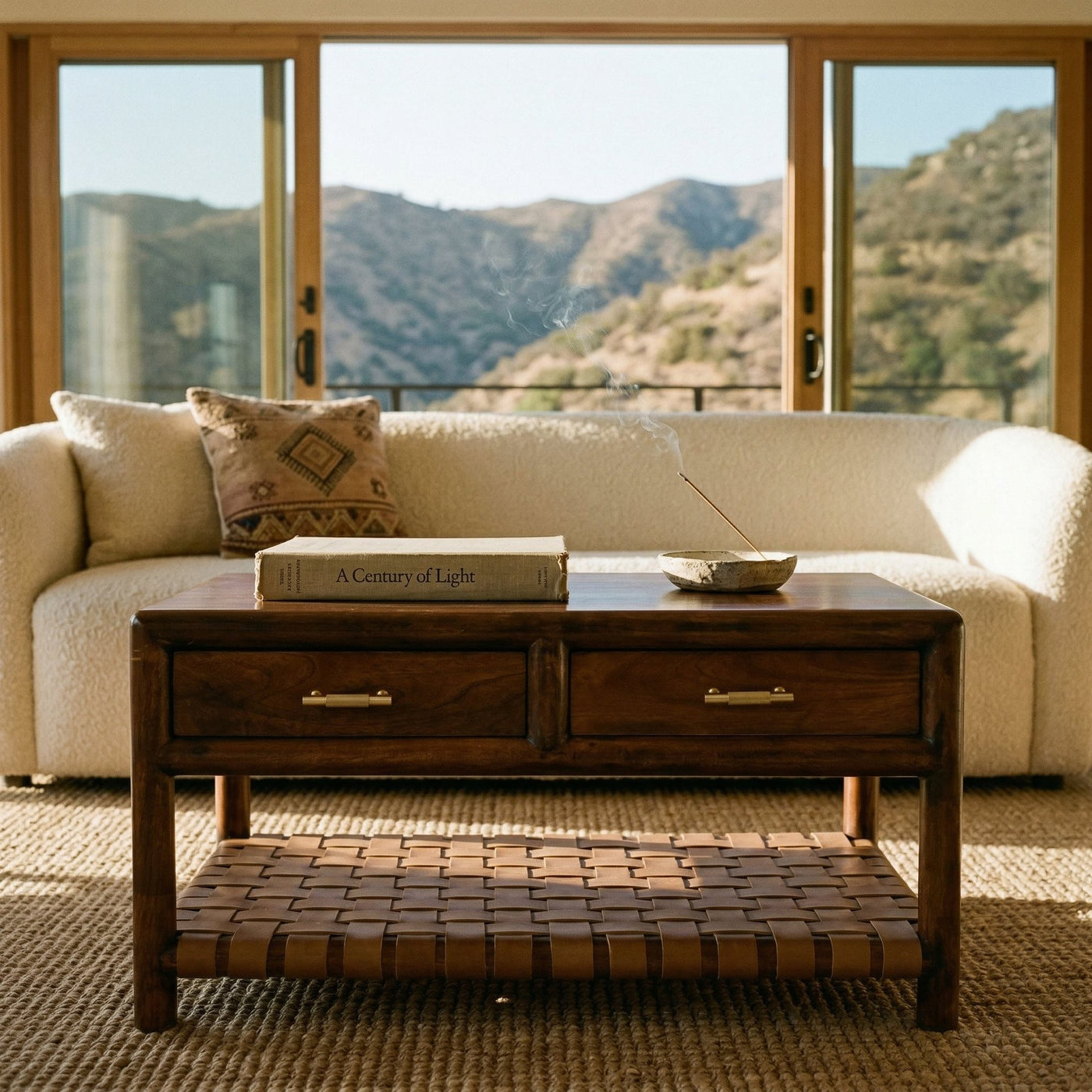 Regency Woven Coffee Table with 4 drawers | Solid Mango Wood
