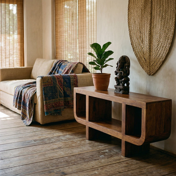 Orion Curved Chestnut Media Unit | Solid Mango Wood