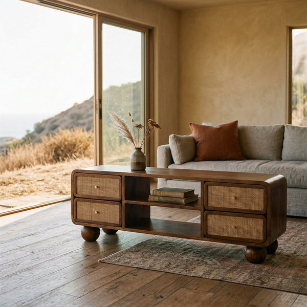 Larissa 4 Drawer Chestnut Media Unit | Solid Mango Wood