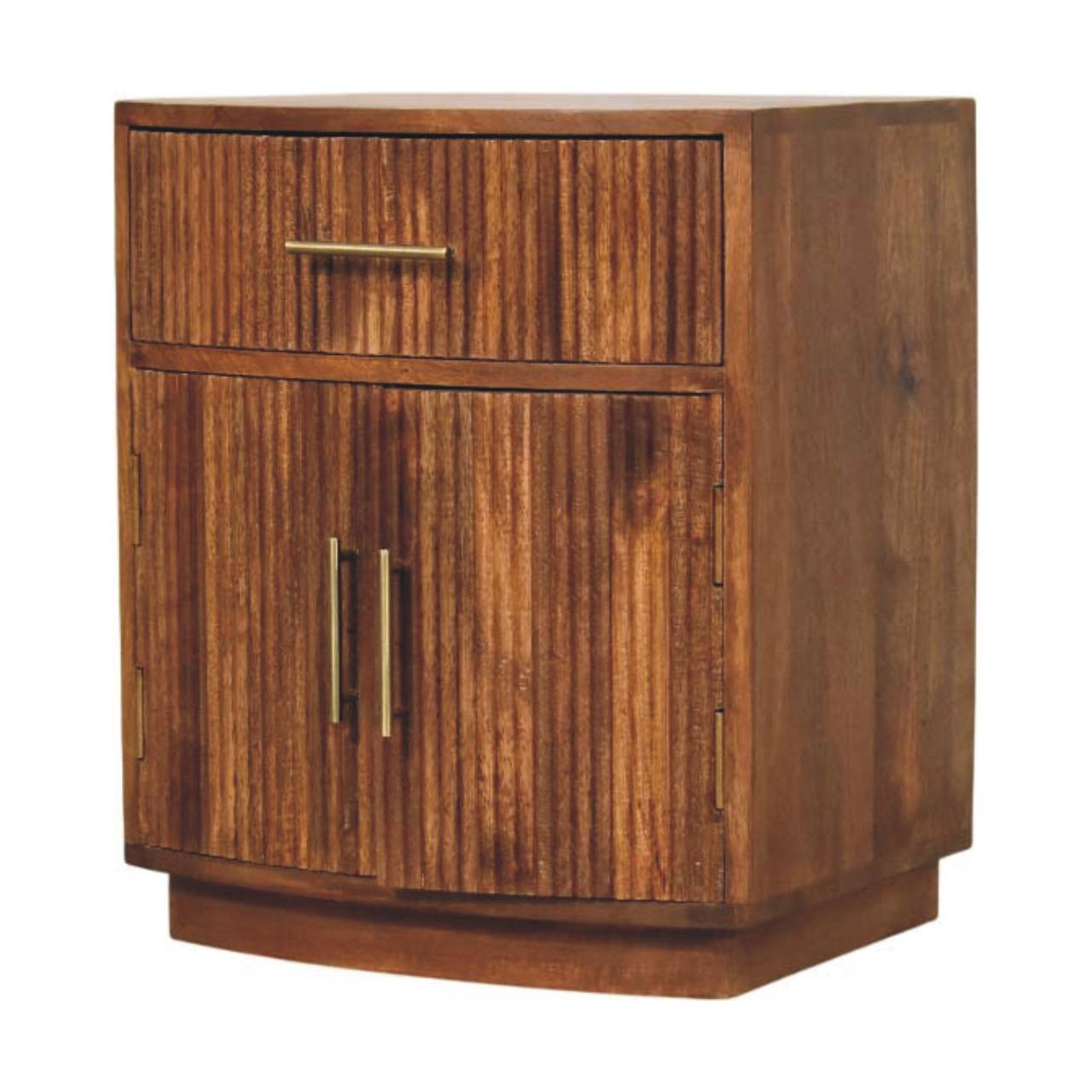 Solid Wood Curved Ribbed Bedside Table with Drawer | Solid Mango Wood