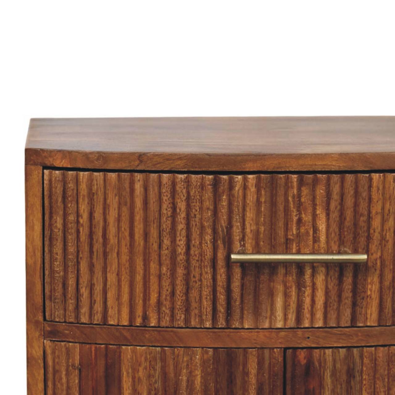 Solid Wood Curved Ribbed Bedside Table with Drawer | Solid Mango Wood
