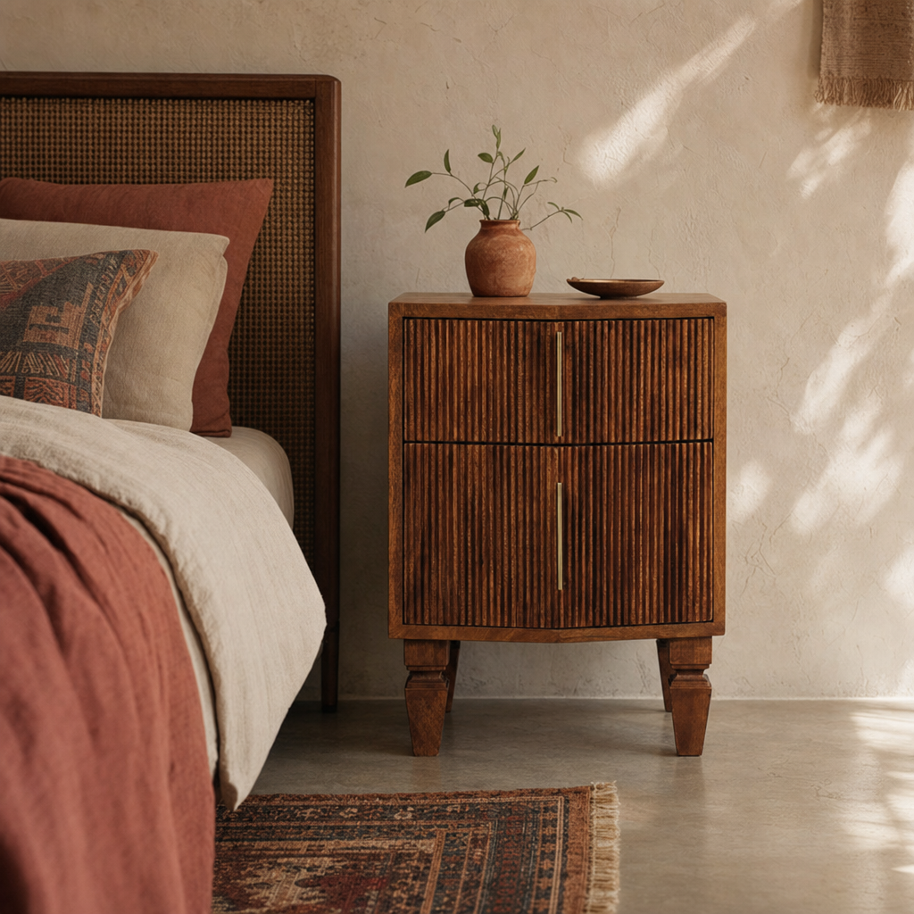 Louvre Bedside Unit | Solid Mango Wood