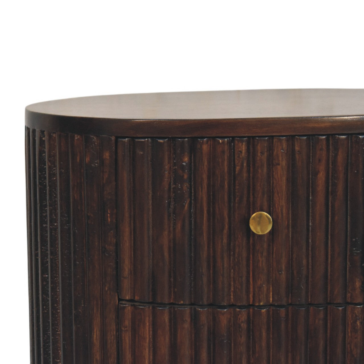 Curved Fluted 3-Drawer Bedside Table | Solid Mango Wood
