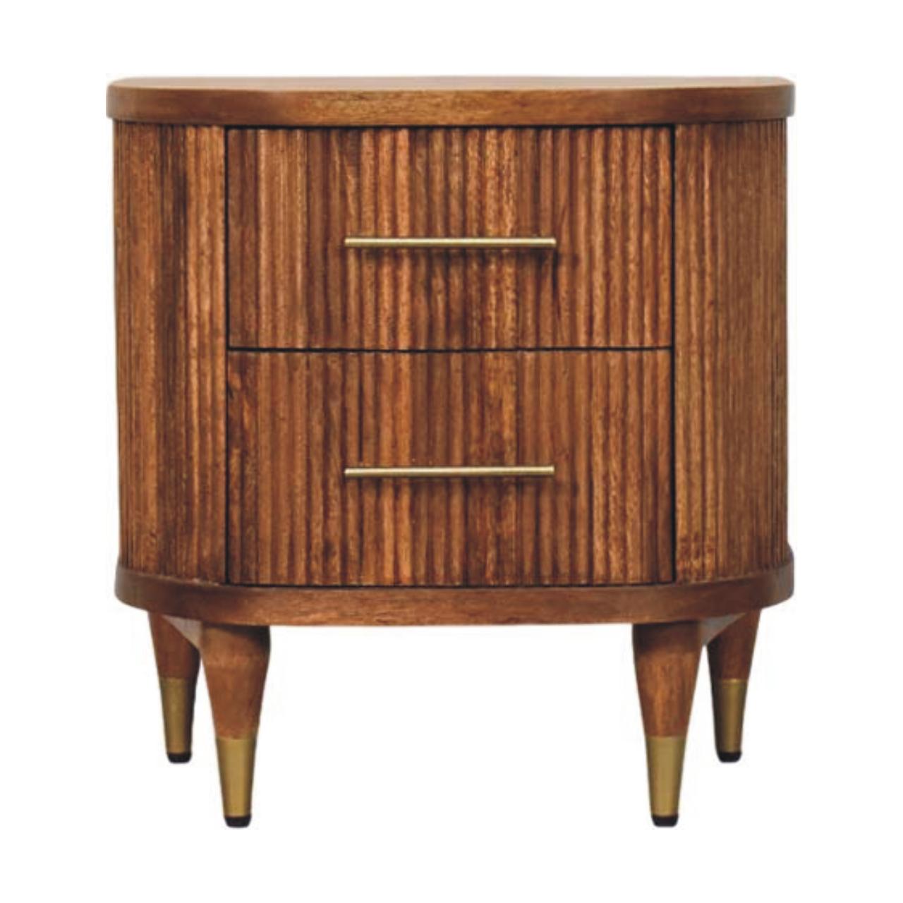 Ribbed Bedside Table with Brass Accents | Solid Mango Wood