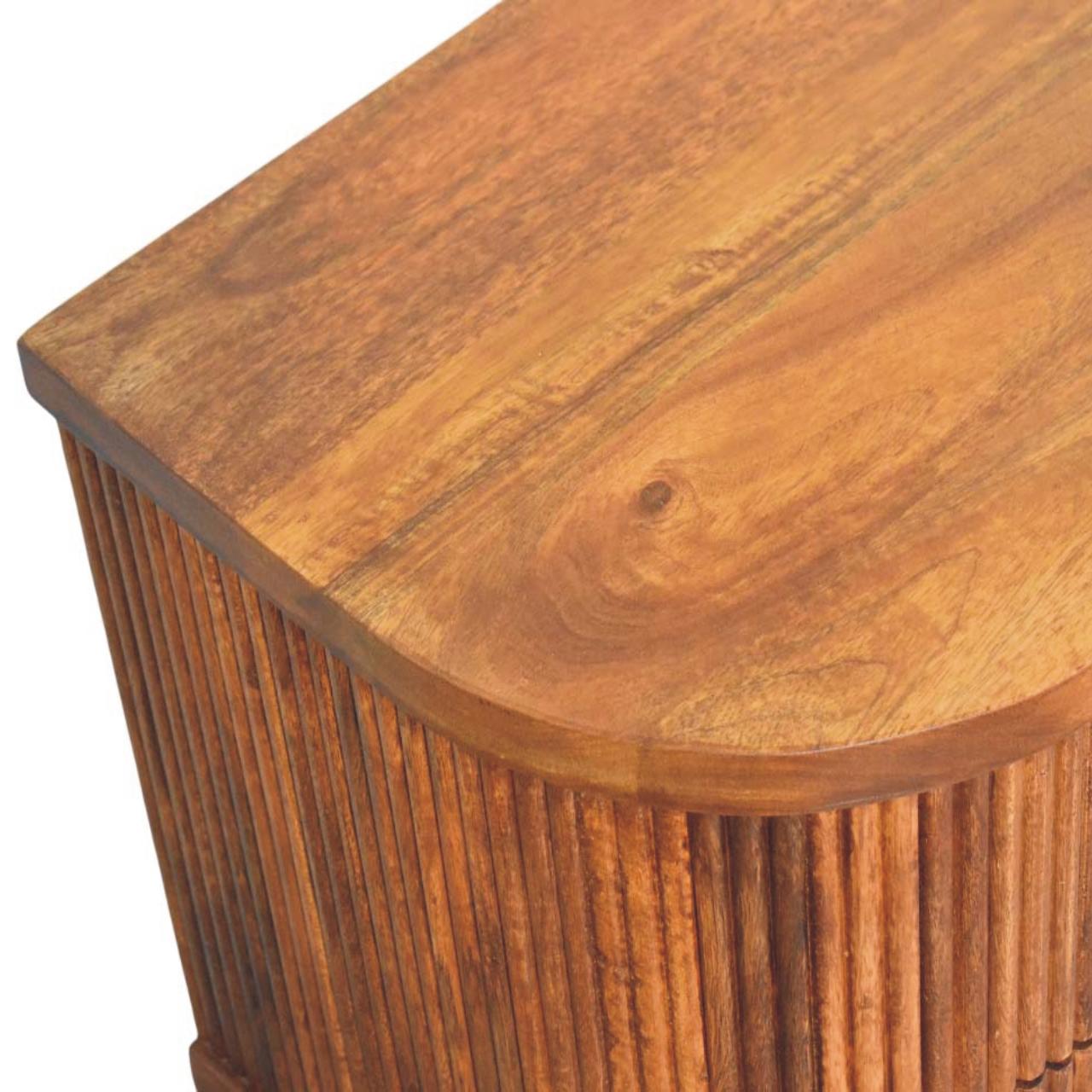 Ribbed Bedside Table with Brass Accents | Solid Mango Wood