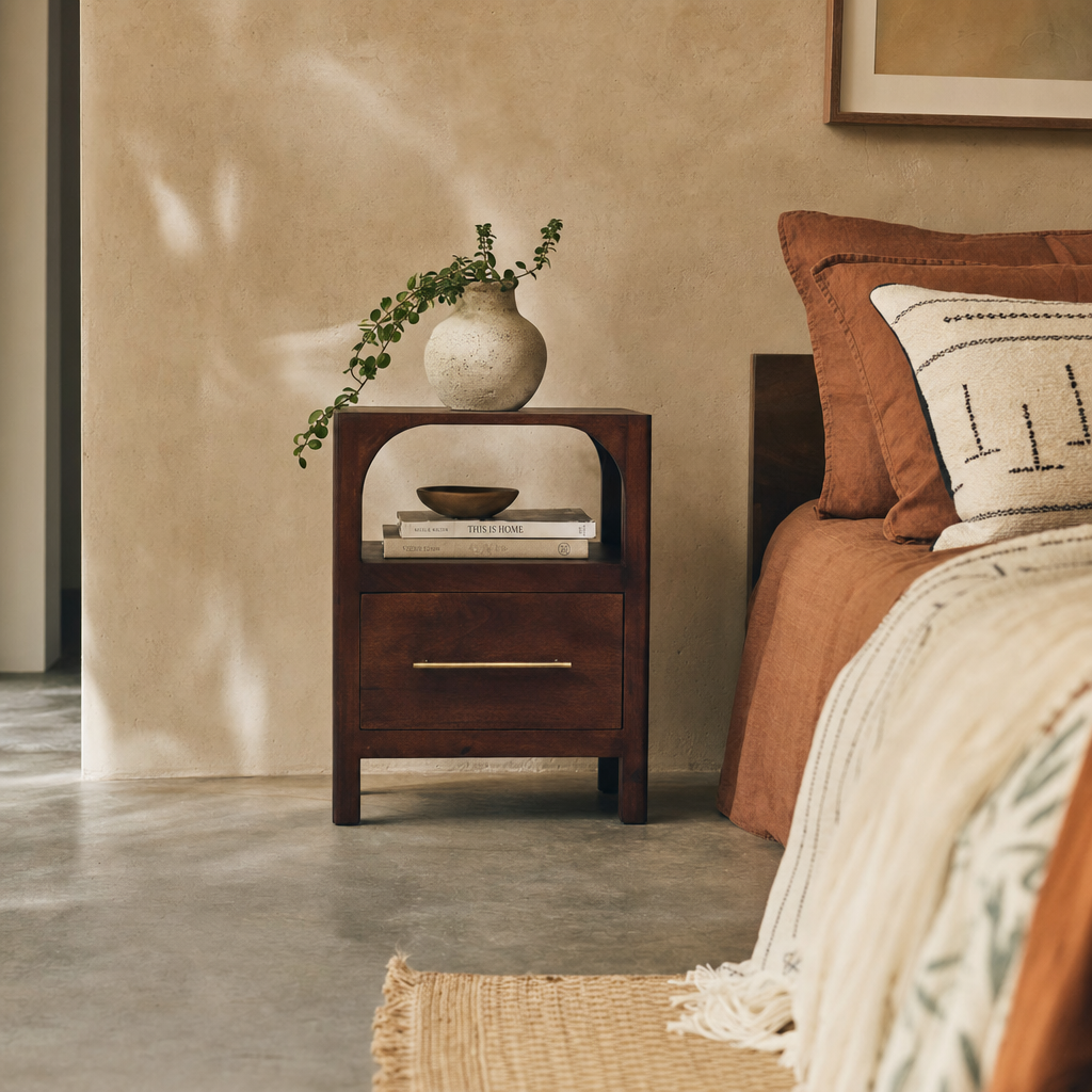 Arched Edge 1 Drawer Bedside Table | Solid Mango Wood