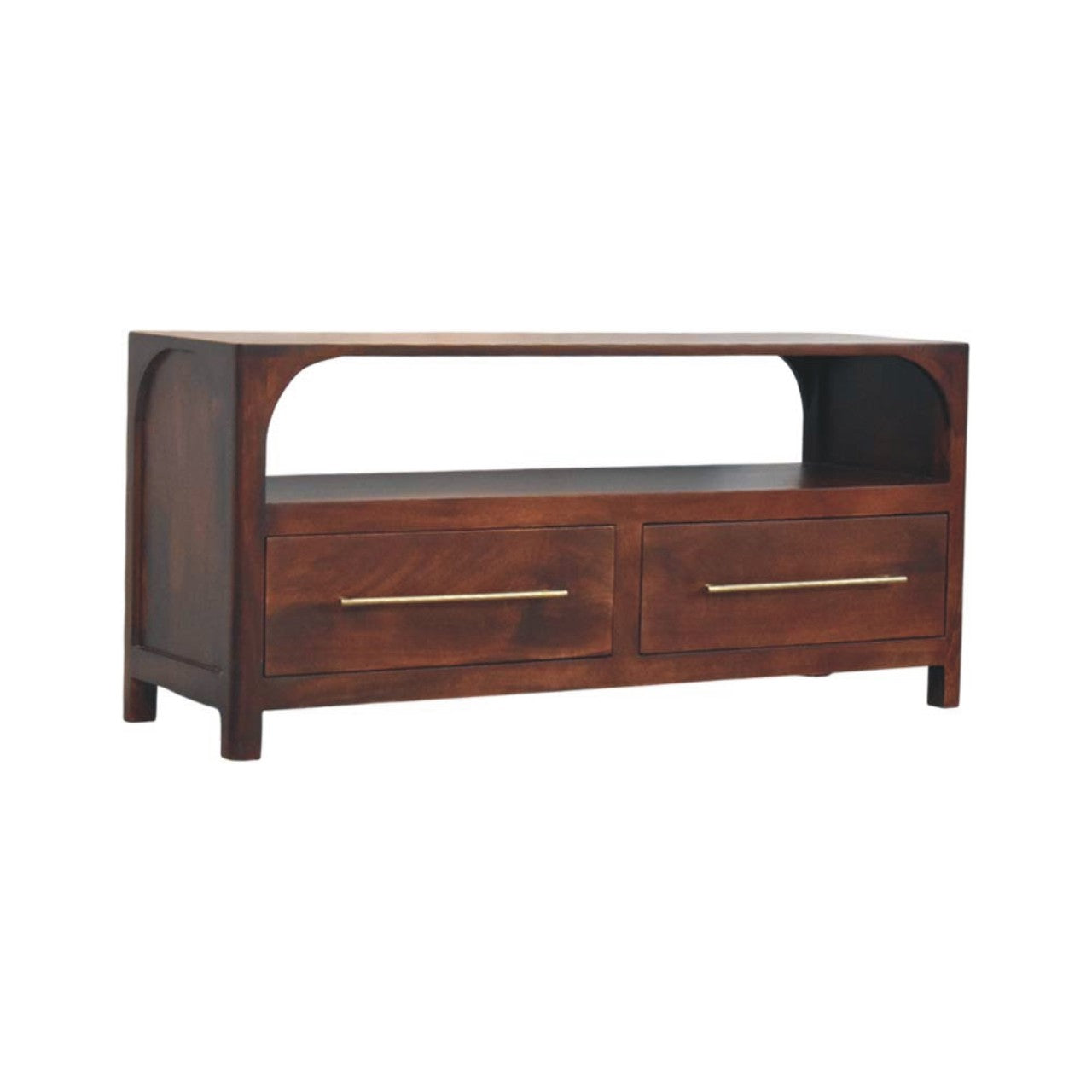 Arched Edge 2 Drawer Media Unit | Solid Mango Wood