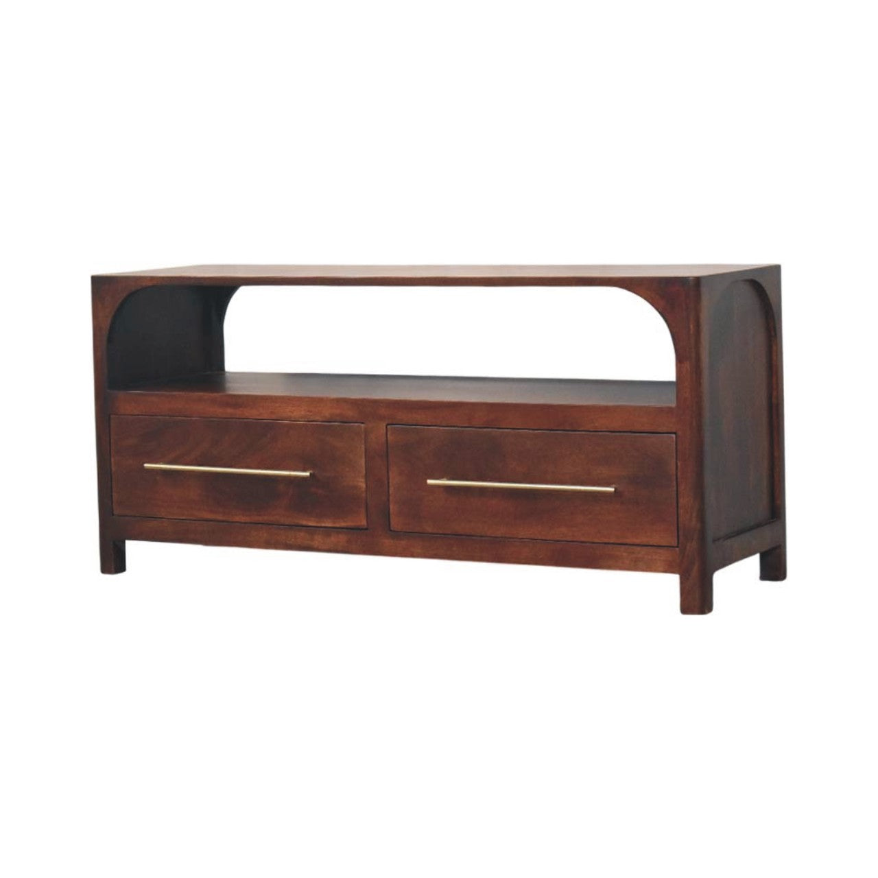 Arched Edge 2 Drawer Media Unit | Solid Mango Wood