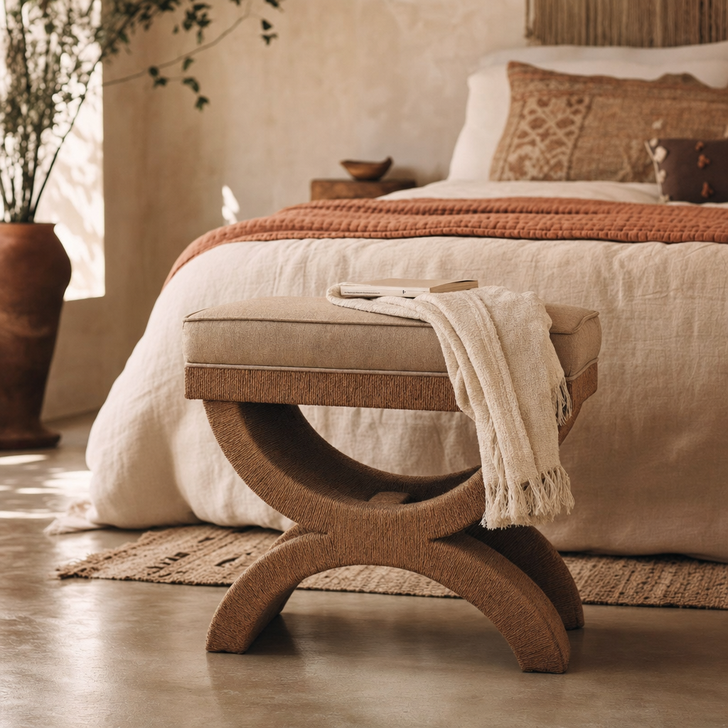 Rattan Arch Bench | Solid Mango Wood