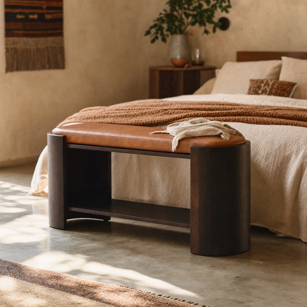 Valencia Leather Shoe Bench | Solid Mango Wood