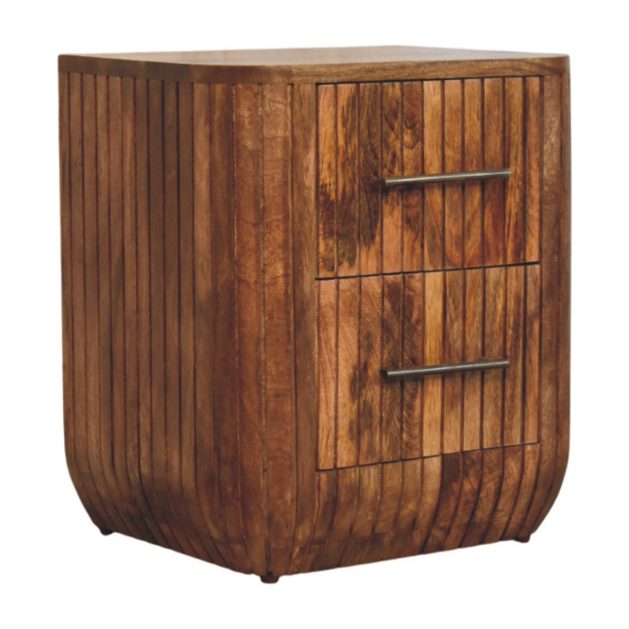 Fluted Bedside with Drawers | Solid Mango Wood