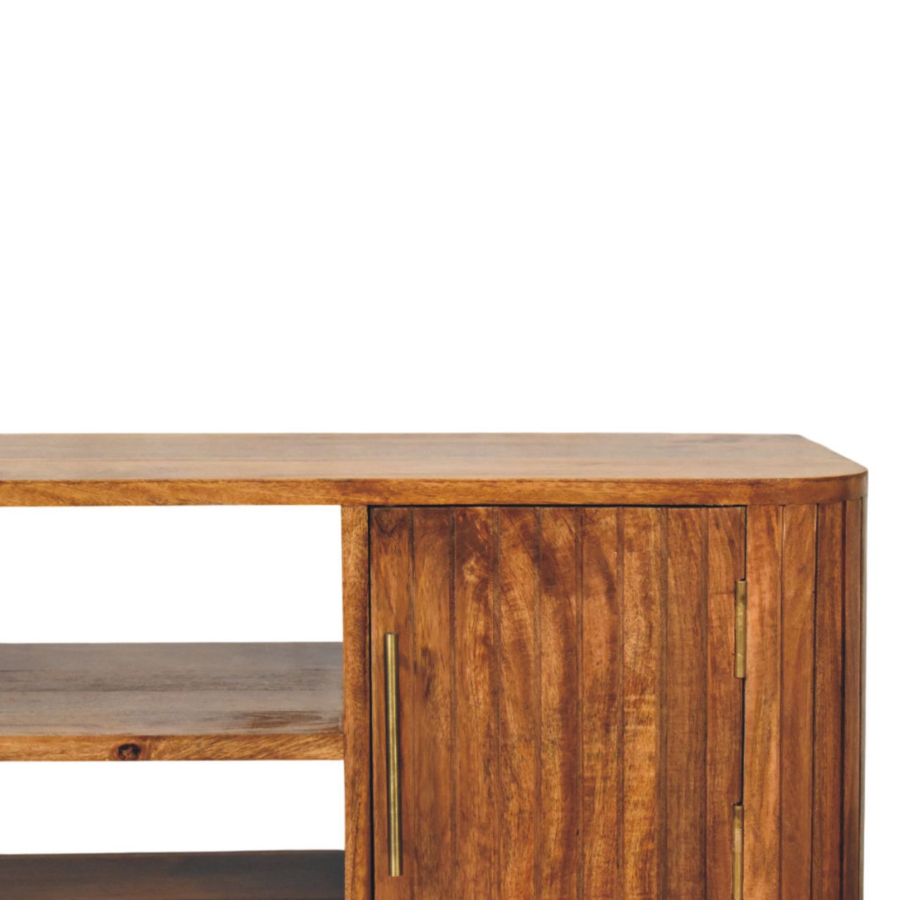 Fluted Media Console with Shelves | Solid Mango Wood