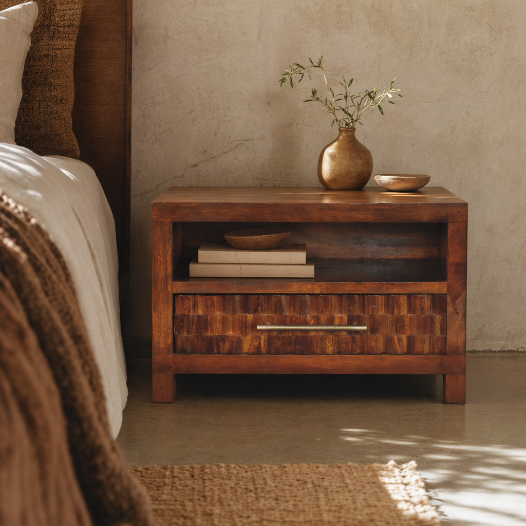 Cadiz Textured Bedside Table | Solid Mango Wood