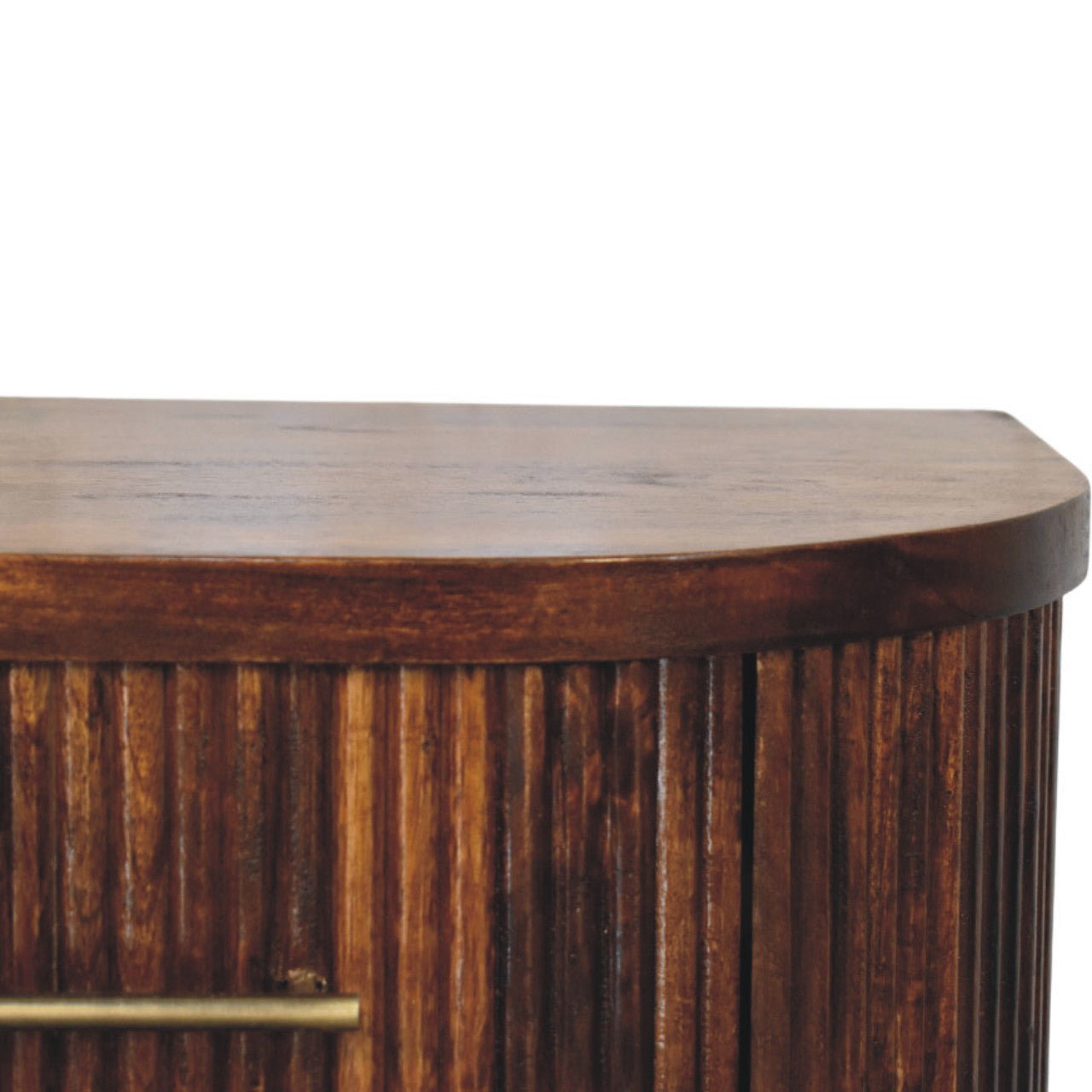 Ribbed Bedside Table with Brass Handles | Solid Mango Wood