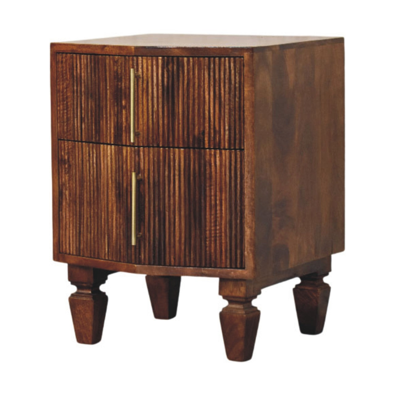Harper Ribbed Chestnut Bedside Table | Solid Mango Wood