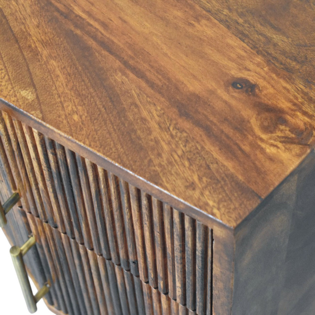 Harper Ribbed Chestnut Bedside Table | Solid Mango Wood