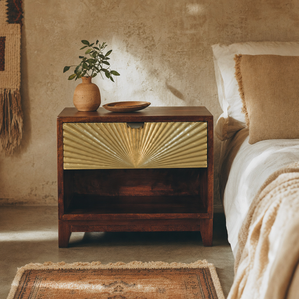 Sunburst Wall-Mounted Bedside Table | Solid Mango Wood