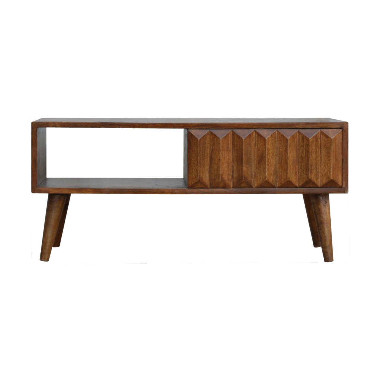 Chestnut Prism Sliding Media Unit | Solid Mango Wood
