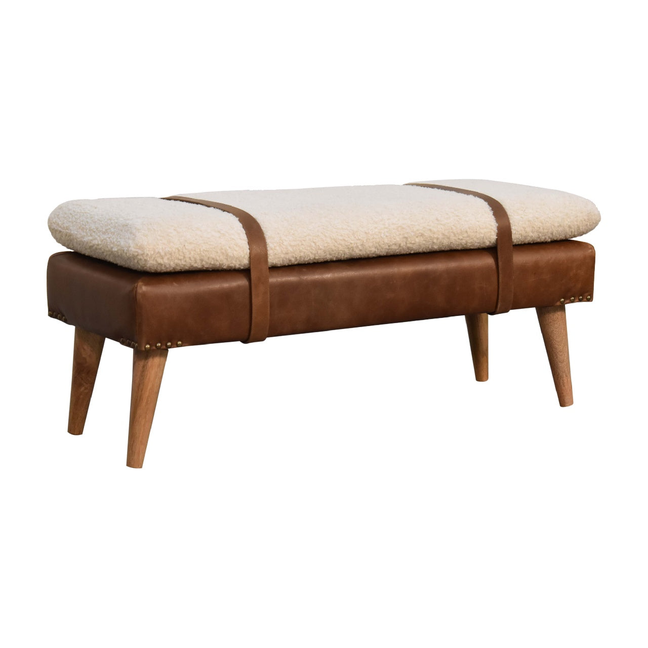 Boucle Buffalo Hide Leather Bench — side angle