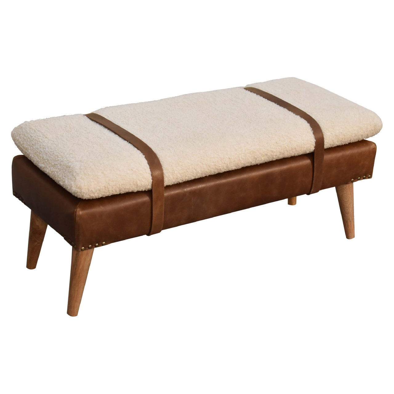 Boucle Buffalo Hide Leather Bench — detail close-up