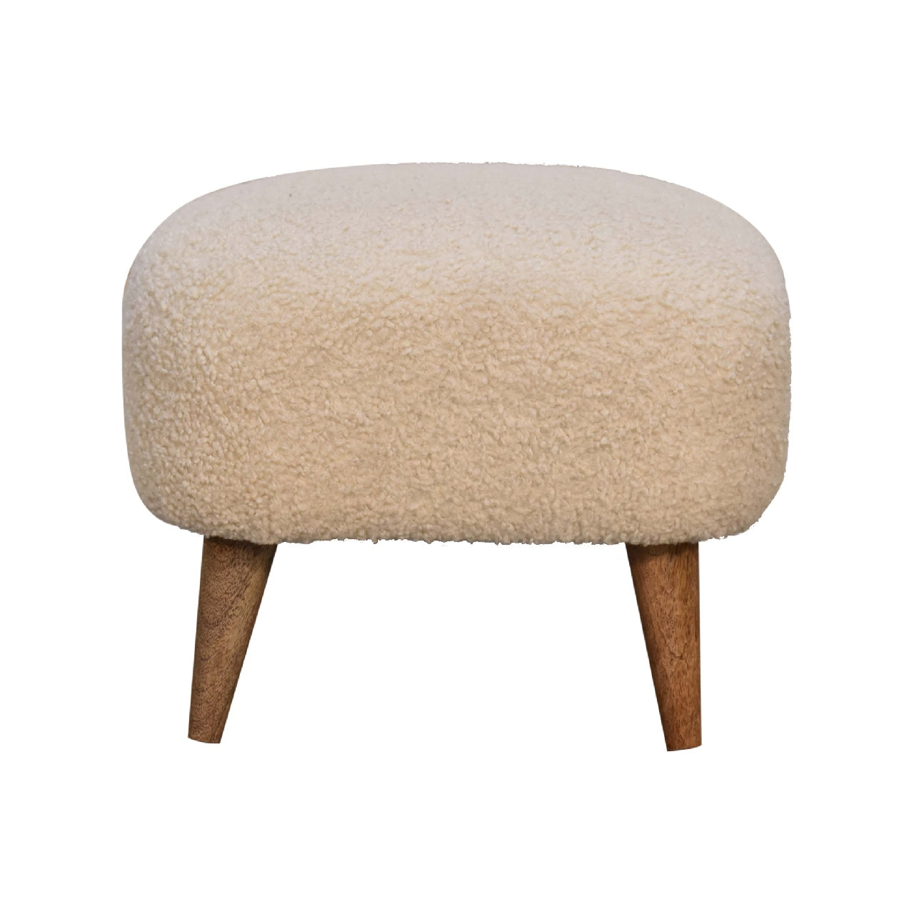 Boucle Cream Square Footstool | Solid Mango Wood