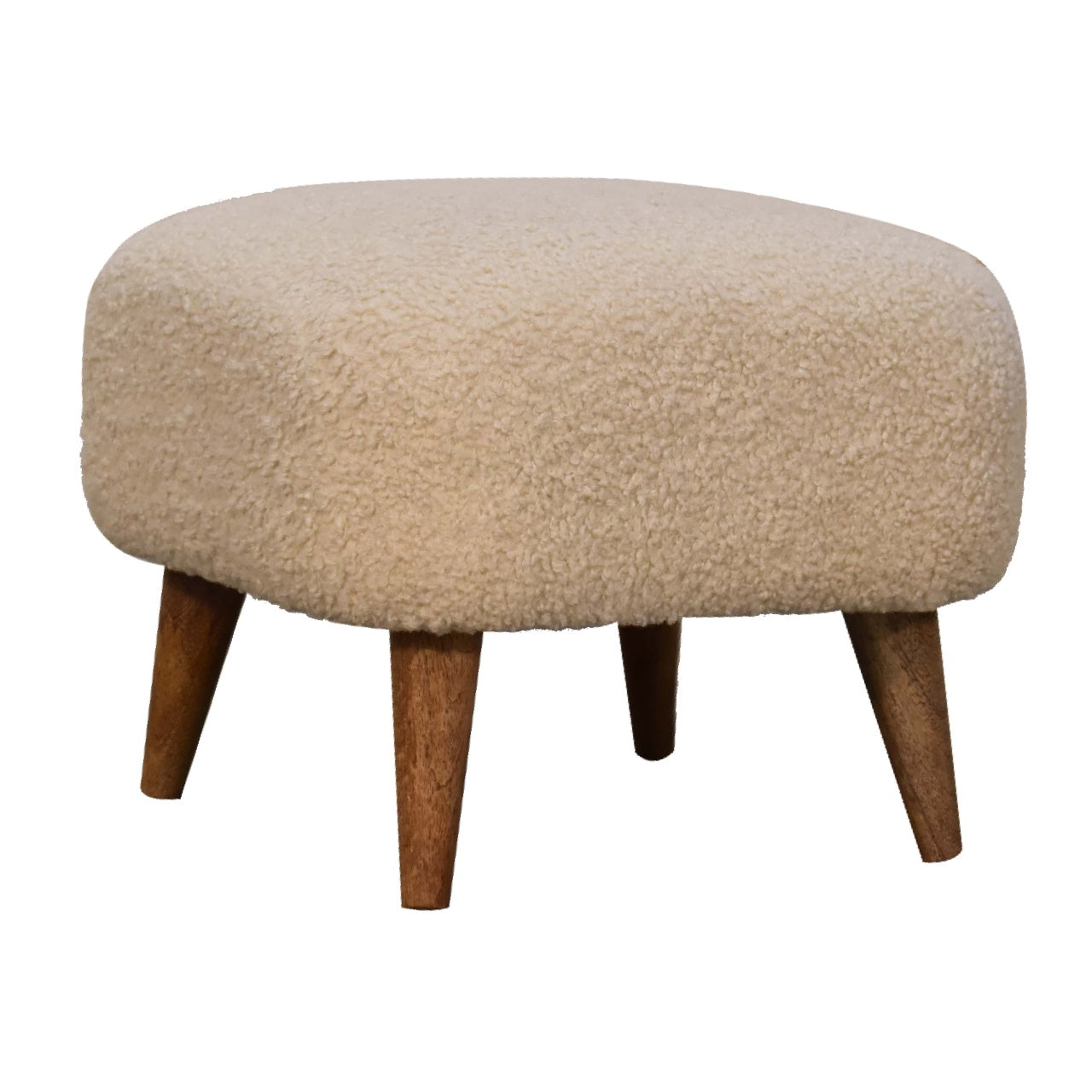 Boucle Cream Square Footstool | Solid Mango Wood