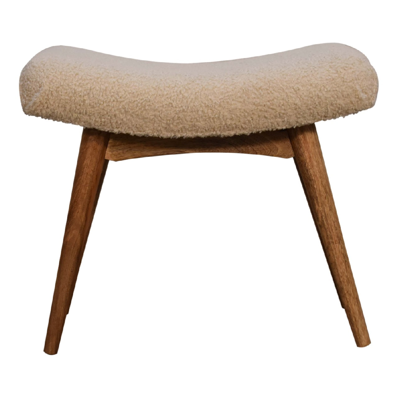 Boucle Cream Curved Bench — main view, handcrafted solid mango wood