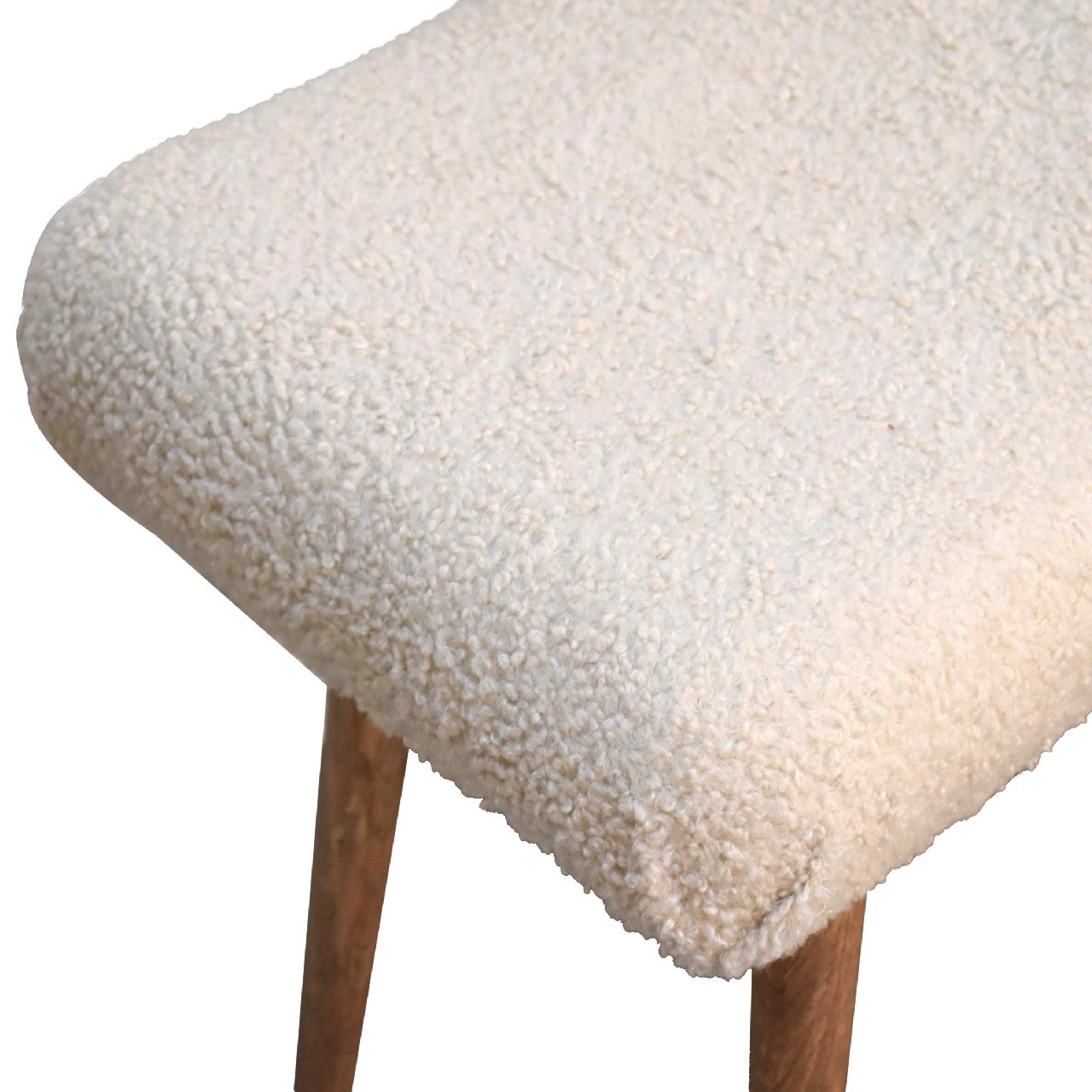 Boucle Cream Curved Bench — detail close-up