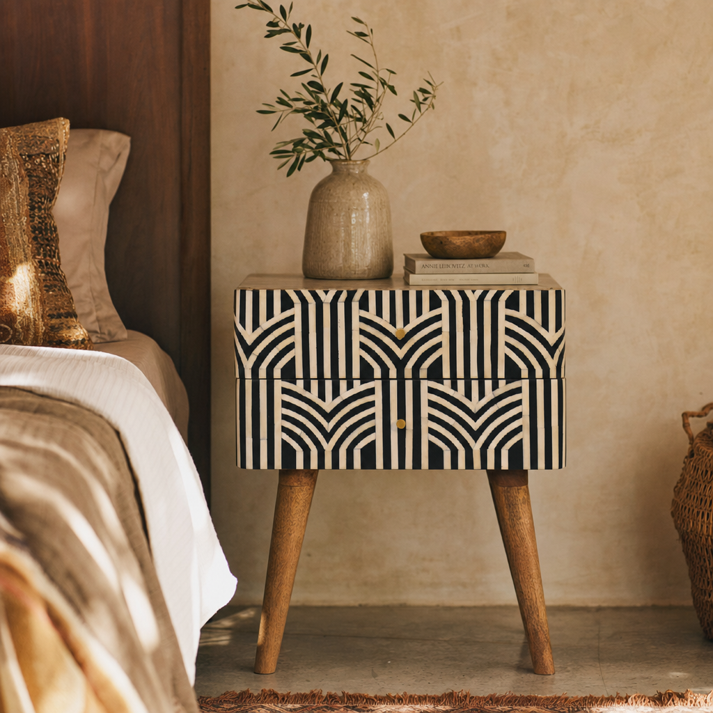 Edessa Bone Inlay nightstand — lifestyle photo