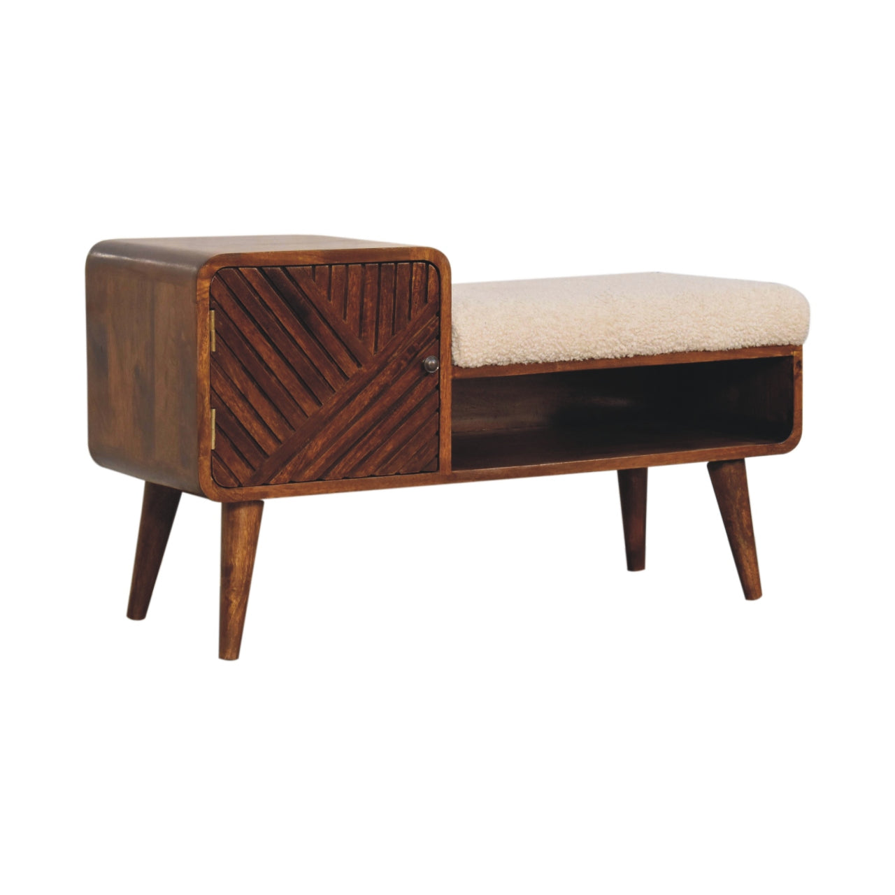 Boucle Carved Chestnut Telephone Table — side angle