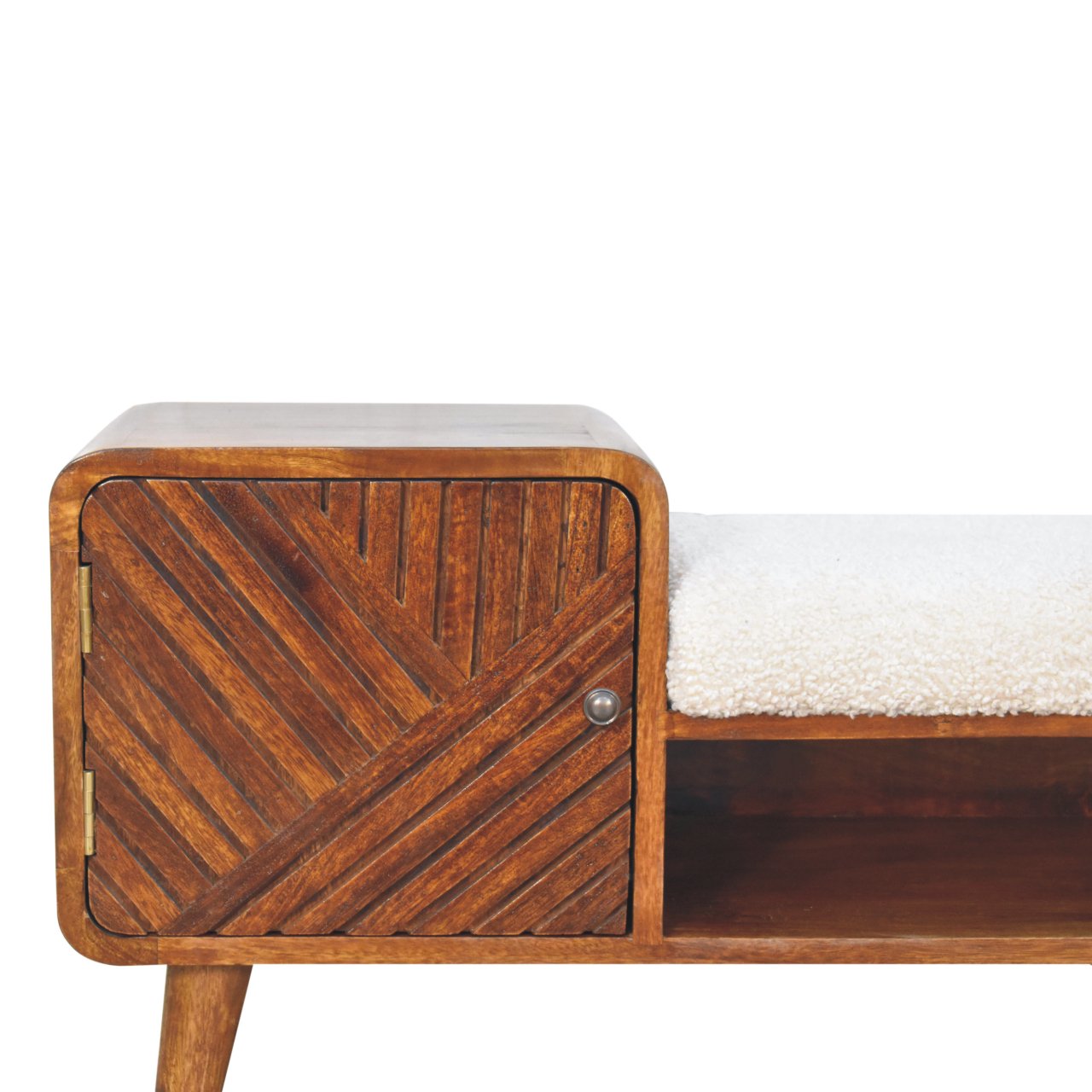 Boucle Carved Chestnut Telephone Table — detail close-up