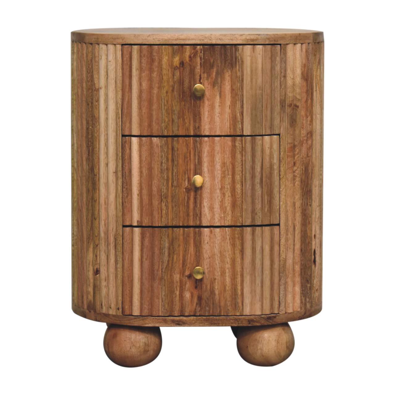 Soba Ball 3 Drawer Bedside Table | Solid Mango Wood
