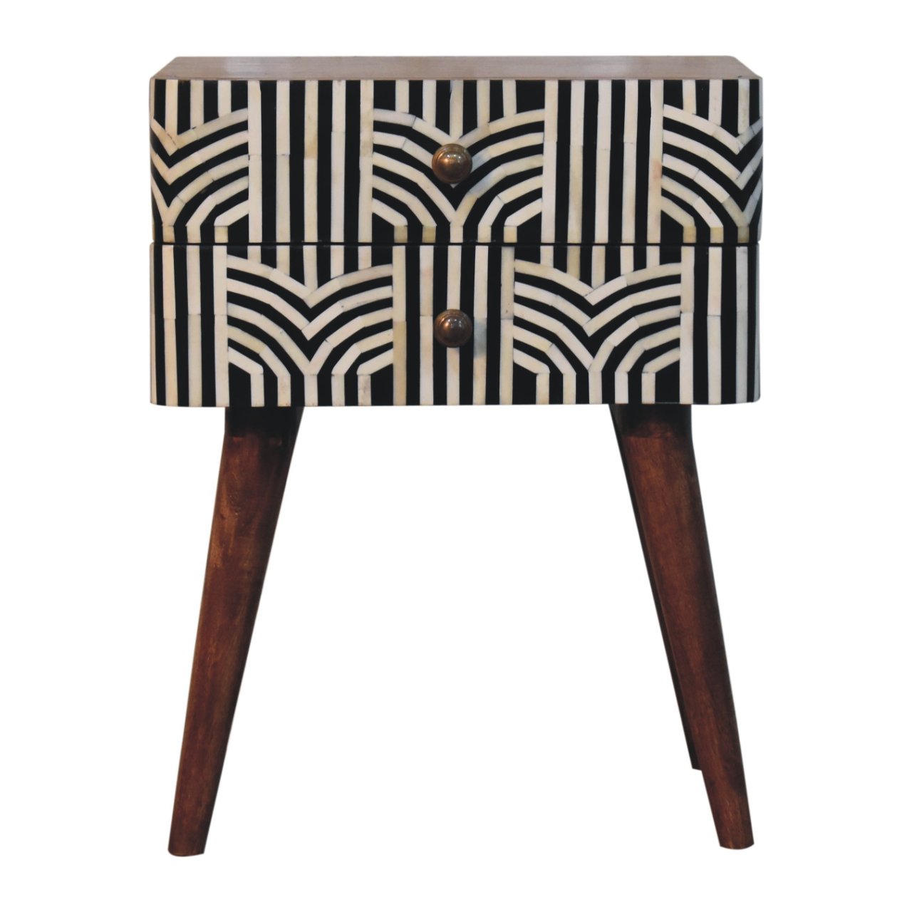 Honey Caramel Edessa Bone Inlay Bedside Table | Solid Mango Wood
