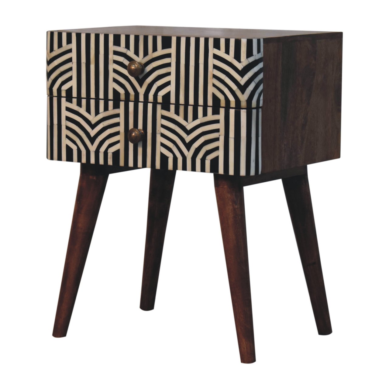 Honey Caramel Edessa Bone Inlay Bedside Table | Solid Mango Wood