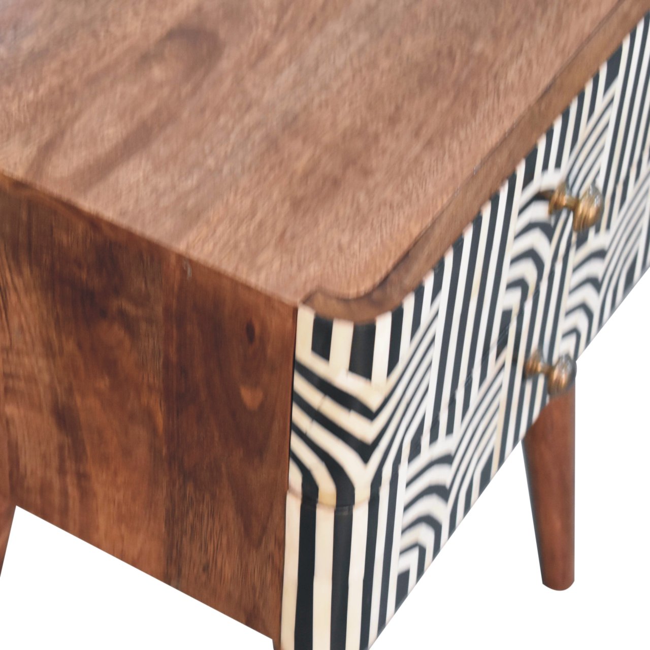 Honey Caramel Edessa Bone Inlay Bedside Table | Solid Mango Wood
