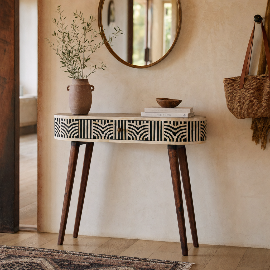 Honey Caramel Edessa Bone Inlay Console Table — lifestyle photo