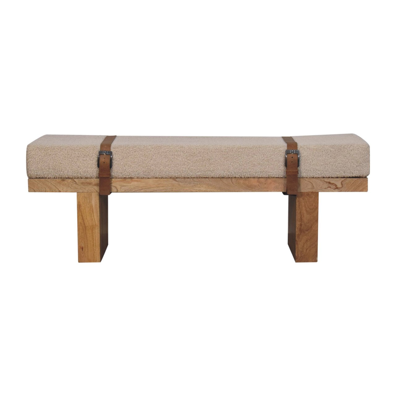 Belmont Cream Boucle Bench — front three-quarter view